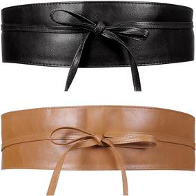 img 4 attached to 👗 JASGOOD Women Faux Leather Obi Belt: Wide Retro Waist Wrap for Halloween Dress - Stylish Holloween Accessory