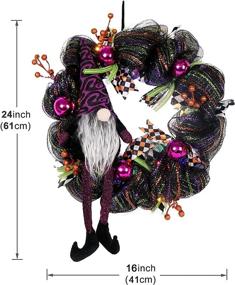 img 2 attached to Purple Halloween Wreath with Lights - 16 Inch Wizard Gnome Deco Mesh, Glittered Berries, Bowknots, Ball Ornaments - Ideal for Front Door, Wall, or Window Decorations