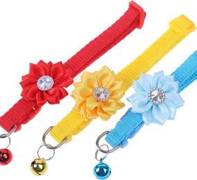 img 2 attached to Stylish and Safe: 7 Pcs Breakaway Dog Cat Flower Collars with Bells - Adjustable and Handmade Pet Accessories with Rhinestone Bling Collar, Harnesses and Leashes