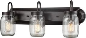 img 2 attached to Industrial Vintage Wall Sconce with Edison-Style LED Bulbs and Glass Shade - Rustic Black 3-Light Fixture for Bathroom, Dressing Room, Bedroom