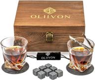 🥃 ultimate whiskey stones glass gift set - 2 twist whiskey glasses, 8 chilling whisky rocks, 2 slate coasters, luxury wooden box, ideal for scotch, bourbon drinks, perfect gift for men, dads, fathers logo