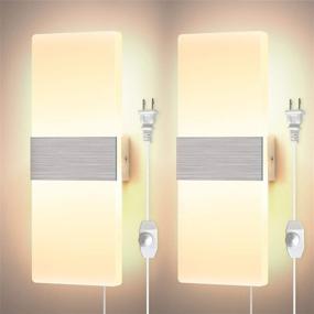 img 3 attached to 🔌 Set of 2 Dimmable Plug in Wall Sconces - LIGHTESS Modern LED Wall Light Fixture with 12W Acrylic Design for Living Room Bedroom - Warm White