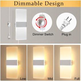 img 2 attached to 🔌 Set of 2 Dimmable Plug in Wall Sconces - LIGHTESS Modern LED Wall Light Fixture with 12W Acrylic Design for Living Room Bedroom - Warm White