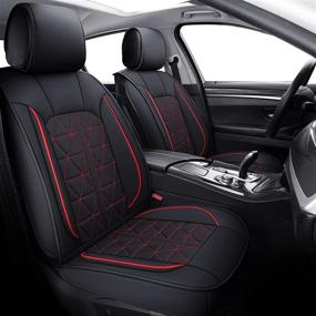 img 4 attached to INCH EMPIRE Seat Cover 5 Seats Full Set Universal Fit For Most Sedan SUV Truck Pickup Airbag Compatible Synthetic Leather Car Seat Cushion Protector All Weather Water-Proof (Triangle Black&Amp Interior Accessories