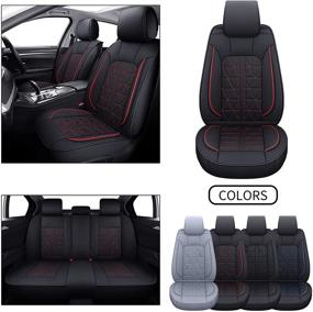 img 3 attached to INCH EMPIRE Seat Cover 5 Seats Full Set Universal Fit For Most Sedan SUV Truck Pickup Airbag Compatible Synthetic Leather Car Seat Cushion Protector All Weather Water-Proof (Triangle Black&Amp Interior Accessories