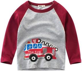 img 2 attached to 👷 High-Quality Toddler Boys' 3-Pack Long Sleeve Excavator T-Shirt Bundle: 100% Cotton Police Car Shirt Included