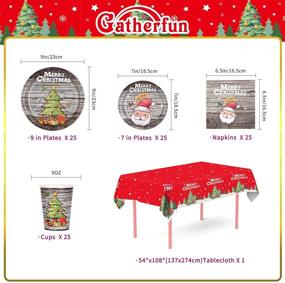 img 3 attached to 🎄 Serve 25 Guests with Gatherfun Christmas Tree Wooden Design Party Supplies - Disposable Plates, Napkins, Cups, and Waterproof Tablecloth for Merry Christmas Party Decorations