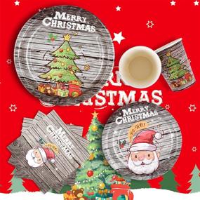 img 2 attached to 🎄 Serve 25 Guests with Gatherfun Christmas Tree Wooden Design Party Supplies - Disposable Plates, Napkins, Cups, and Waterproof Tablecloth for Merry Christmas Party Decorations