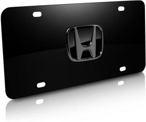 img 2 attached to 🚗 Honda Black Stainless Steel Front License Plate Frame with Pearl Black Emblem Logo
