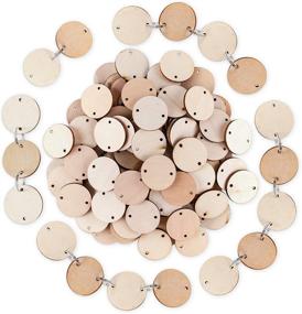 img 2 attached to 🔘 100 Wooden Circle Discs with Holes and Ring Clips - Perfect for Birthday Board Tags, DIY Homemade Gifts, Arts & Crafts (1" Inch) + 100 Wood Rounds & Key Rings