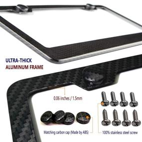 img 3 attached to 🏎️ AOOTF Carbon Fiber License Plate Frames: 2 Pack Aluminum Black 2-Hole Plate Frames with Stainless Steel Screws, Carbon Fiber Pattern Screw Caps, 2Pcs Anti-Rattle Foam Pads, Front &amp; Rear Holder