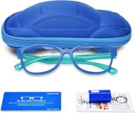 🚗 cute car case blue light glasses for kids girls boys: uv400 protection, anti blue ray age3-12 computer game glasses logo