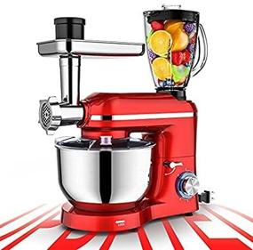 img 4 attached to 🍳 COOKLEE 850W Stand Mixer, 7 IN 1 Multifunctional Electric Kitchen Mixer, 7.5QT Stainless Steel Bowl, 6 Speeds Food Mixer with Dough Hook, Whisk, Beater, Meat Grinder, Noodles Mixer, Vegetable Slicer, Juice Blender, ETL Certified (Red1)