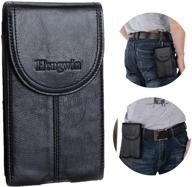 hengwin leather cell phone belt case for iphone 12 pro max xs max xr holster with 📱 belt clip / loop carrying pouch for men with belt holder flip pocket, magnetic snap & keyring (black) logo