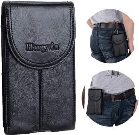 img 4 attached to Hengwin Leather Cell Phone Belt Case for iPhone 12 Pro Max XS Max XR Holster with 📱 Belt Clip / Loop Carrying Pouch for Men with Belt Holder Flip Pocket, Magnetic Snap & Keyring (Black)