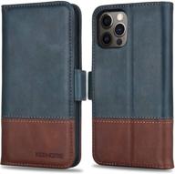 📱 kezihome wallet case for iphone 12 pro max - genuine leather rfid blocking cover with card slots, flip folio design, magnetic stand - navy blue/brown - compatible with iphone 12 pro max 5g (6.7 inch) logo