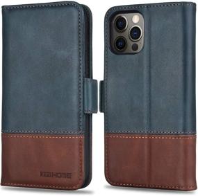 img 4 attached to 📱 KEZiHOME Wallet Case for iPhone 12 Pro Max - Genuine Leather RFID Blocking Cover with Card Slots, Flip Folio Design, Magnetic Stand - Navy Blue/Brown - Compatible with iPhone 12 Pro Max 5G (6.7 inch)