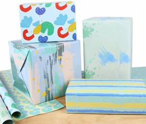 img 1 attached to 🎁 Pastel Wrapping Paper: Reversible, Neutral Baby Boy Shower Gift Wrap for All Occasions - 12 Folded Sheets, 35 X 27.5 inches