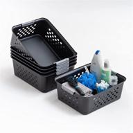 📦 iris usa osb plastic storage shelf basket: versatile household organizers for kitchen, countertops, cabinets, bedrooms & bathrooms - medium (6pc) black 6 pack logo