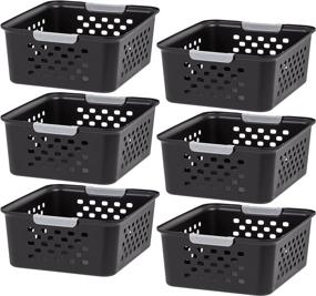 img 3 attached to 📦 Iris USA OSB Plastic Storage Shelf Basket: Versatile Household Organizers for Kitchen, Countertops, Cabinets, Bedrooms & Bathrooms - Medium (6PC) Black 6 Pack