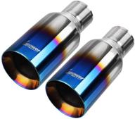 🔥 upower 2.5 inch inlet 4 inch outlet blue burnt exhaust tip - double wall straight cut 304 ss weld on (pack of 2) logo