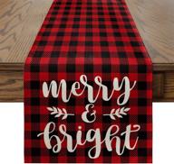 🎄 artoid mode merry & bright buffalo plaid table runner: festive winter christmas decor for kitchen dining, indoor outdoor home party - 13x72 inch логотип