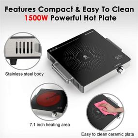 img 1 attached to Portable Electric Single Burner 1500W Hot Plate for Cooking with Adjustable Temperature & Stay Cool Handles, Easy To Clean Stainless Steel Surface, Non-Slip Rubber Feet, Compatible with All Cookware