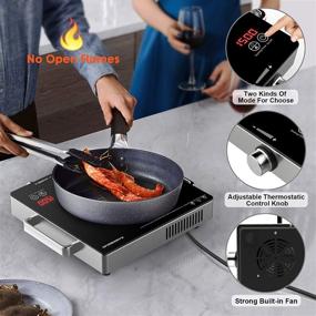 img 3 attached to Portable Electric Single Burner 1500W Hot Plate for Cooking with Adjustable Temperature & Stay Cool Handles, Easy To Clean Stainless Steel Surface, Non-Slip Rubber Feet, Compatible with All Cookware