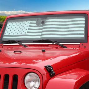 img 3 attached to Продукт: Солнцезащитный козырек для Jeep Wrangler с флагом США: теплоизоляционный экран для лобового стекла для моделей Rubicon & Sahara - 2/4 двери - 1997-2017 TJ JK JKU