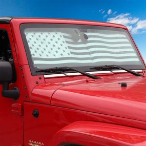 img 2 attached to Продукт: Солнцезащитный козырек для Jeep Wrangler с флагом США: теплоизоляционный экран для лобового стекла для моделей Rubicon & Sahara - 2/4 двери - 1997-2017 TJ JK JKU