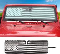 custom-fit jeep wrangler sunshade: usa flag windshield sun shade heat shield for rubicon & sahara models - 2/4 doors - 1997-2017 tj jk jku logo