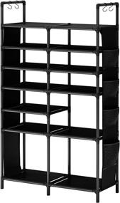 img 4 attached to 👞 Efficiently Store 30-35 Pairs with ZERO JET LAG 7 Tiers Shoe Rack Organizer: Space Saving, Large Capacity, Double Row Non-Woven Fabric Metal Storage Cabinet in Black