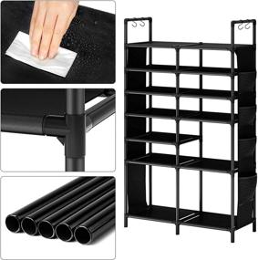 img 3 attached to 👞 Efficiently Store 30-35 Pairs with ZERO JET LAG 7 Tiers Shoe Rack Organizer: Space Saving, Large Capacity, Double Row Non-Woven Fabric Metal Storage Cabinet in Black