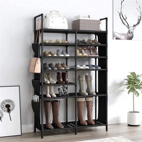 img 2 attached to 👞 Efficiently Store 30-35 Pairs with ZERO JET LAG 7 Tiers Shoe Rack Organizer: Space Saving, Large Capacity, Double Row Non-Woven Fabric Metal Storage Cabinet in Black