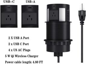 img 2 attached to 💡 Smart Pop Up Outlet with Wireless Charging Station, 4 AC Power Sockets + Type-A and Type-C USB Ports, Recessed Power Strip for Kitchen, Conference, and Workbench