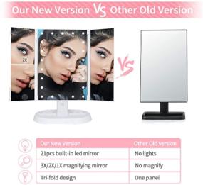 img 3 attached to 💄 Flymiro Makeup Mirror Vanity Mirror with Lights - Trifold, 21 LED Lights, Touch Screen, Dual Power, Portable & High Definition Cosmetic Lighted Up Mirror (White)