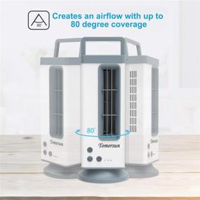 img 1 attached to 💨 Compact 80° Oscillating Tower Fan: Powerful Mini Fan for Bedroom with Large Airflow, Ideal for Home and Office Use - Portable with Metal Shell, 3 Timers, 2 Speed Settings