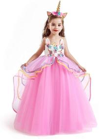 img 2 attached to TTYAOVO Princess Girl Dress: Long Tulle Gown for Flower Girls in Unicorn Costume