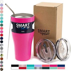 img 3 attached to 🥤 Smart Cooler 30 Oz. Stainless Steel Tumbler Cup: Sweat-Free, Ultra-Tough Design with Leak-Proof Lids (Slide &amp; Flip), Straw, &amp; Cleaning Brush - Neon Pink