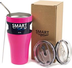 img 4 attached to 🥤 Smart Cooler 30 Oz. Stainless Steel Tumbler Cup: Sweat-Free, Ultra-Tough Design with Leak-Proof Lids (Slide &amp; Flip), Straw, &amp; Cleaning Brush - Neon Pink