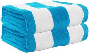 img 4 attached to 🏖️ Exclusivo Mezcla 100% Cotton 2-Pack Oversized Cabana Striped Large Beach Towel Set - Blue 35"x70" - Soft, Quick Dry, Lightweight, Absorbent