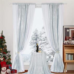 img 4 attached to 🎉 PONY DANCE 84-Inch Long Curtains for Living Room - Sparkly Silver Sequins, White Sheer Backdrop, 3 Layers of Fabric - Ideal for Party Birthdays, Anniversaries, Wedding Decor - Set of 2 Panels