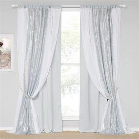 img 3 attached to 🎉 PONY DANCE 84-Inch Long Curtains for Living Room - Sparkly Silver Sequins, White Sheer Backdrop, 3 Layers of Fabric - Ideal for Party Birthdays, Anniversaries, Wedding Decor - Set of 2 Panels