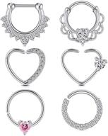 💎 silver diamond heart daith clicker ring - longita 16g stainless steel hoop earrings for left/right ear cartilage, tragus, and helix piercings (8mm) logo