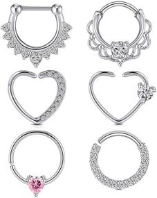 img 2 attached to 💎 Silver Diamond Heart Daith Clicker Ring - Longita 16g Stainless Steel Hoop Earrings for Left/Right Ear Cartilage, Tragus, and Helix Piercings (8mm)