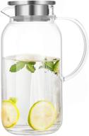 sixaquae large 68 oz glass pitcher - stainless steel lid water pot kettle for juice, ice tea logo