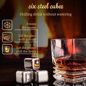 img 1 attached to 🥃 Whiskey Glass Set with Stainless Steel Ice Cubes - Set of 6 Bourbon Glasses - Scotch Gift Box - Whiskey Metal Cubes Gift Box - Whisky Stone Ice Cubes Set - Ideal Birthday Gift for Men