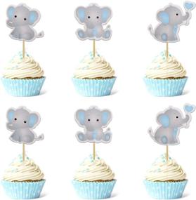 img 4 attached to 🐘 48pcs Blue Elephant Cupcake Toppers for Baby Boy Shower - It's a Boy Cupcake Picks Decoration, Perfect for Baby Boy's Birthday Party Supplies