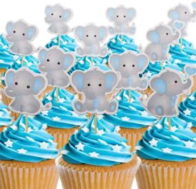 img 1 attached to 🐘 48pcs Blue Elephant Cupcake Toppers for Baby Boy Shower - It's a Boy Cupcake Picks Decoration, Perfect for Baby Boy's Birthday Party Supplies