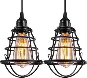 img 4 attached to 🏭 Vintage Industrial Pendant Light 2 Pack - INNOCCY Edison Hanging Cage Pendant Lights for Kitchen Home Lighting
